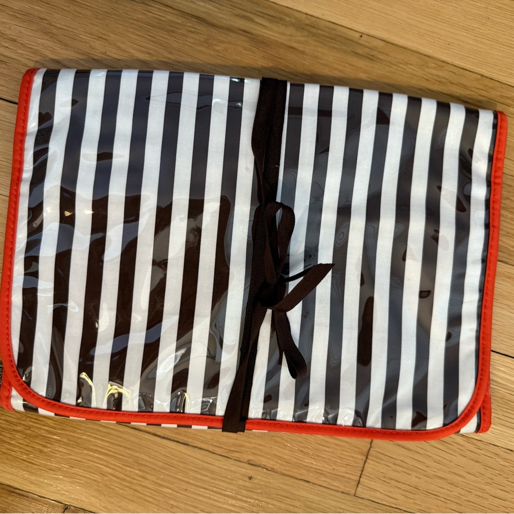 Henri Bendel Black and White Striped Accessory Pouch